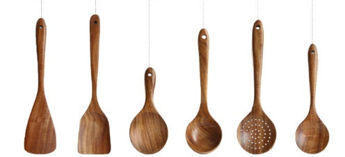 Thailand Teak art Natural Wood table Spoon Ladle Turner Long Rice Colander Soup Skimmer Cooking Spoons Scoop Kitchen Tool Set