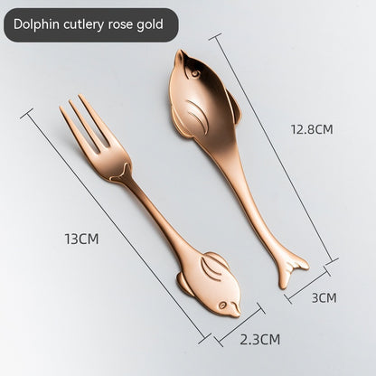 Creative Cute Dolphin 304 Stainless Steel Coffee Knife And Fork Suit