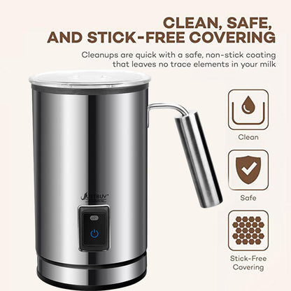 Electric Milk Frother & Warmer – 3-Function Soft Foam Maker for Coffee, Espresso & Cappuccino