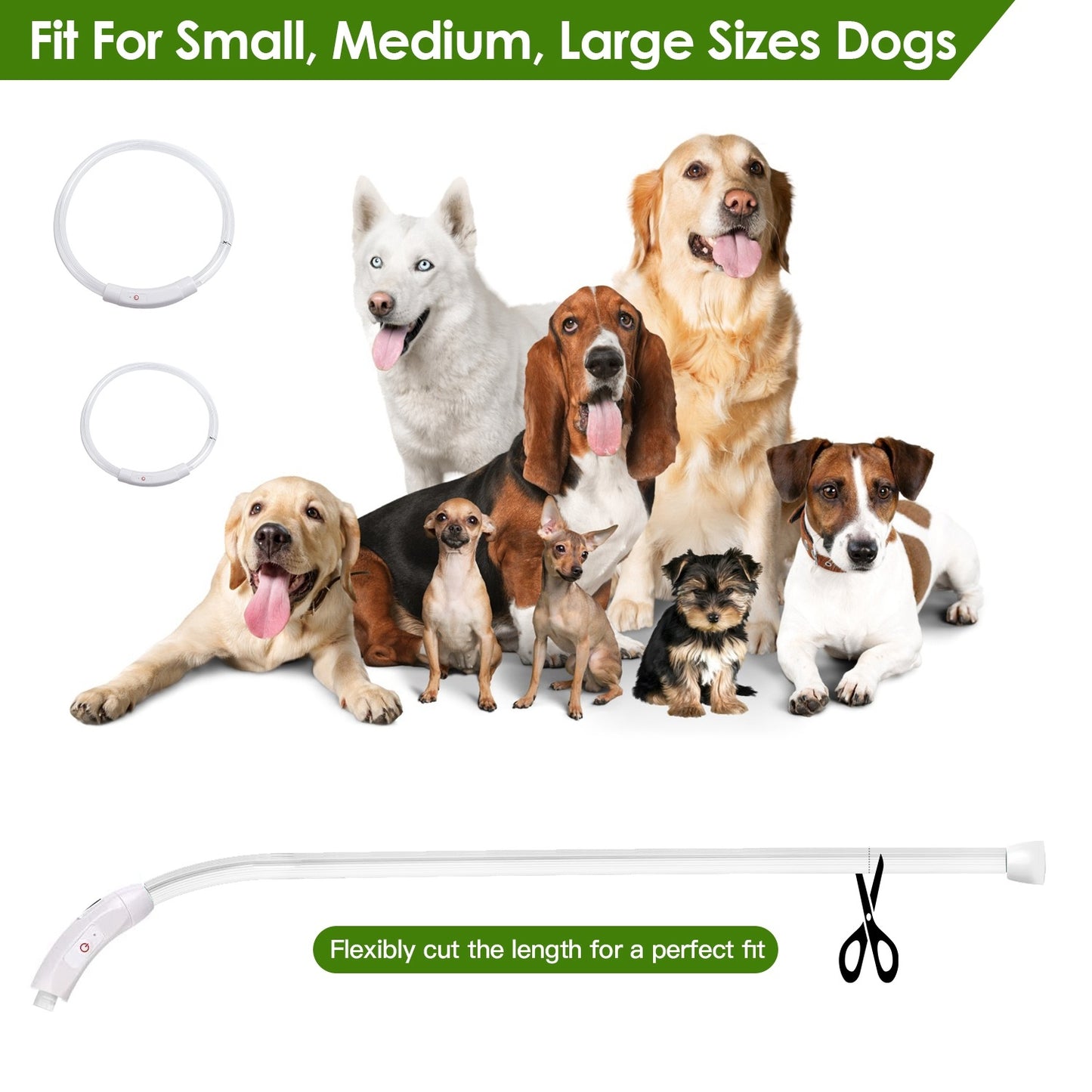 1Pc USB Rechargeable LED Dog Collar Multi Color Lighting Dog Safety Collar Cuttable Length Glow Dog Collar For Small Medium Large Dog Night Walking