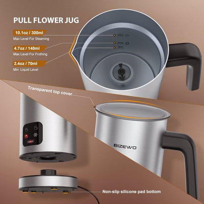4-in-1 Electric Milk Frother & Milk Warmer – Automatic Stainless Steel Coffee Foam Maker for Cappuccino, Latte & Hot Chocolate