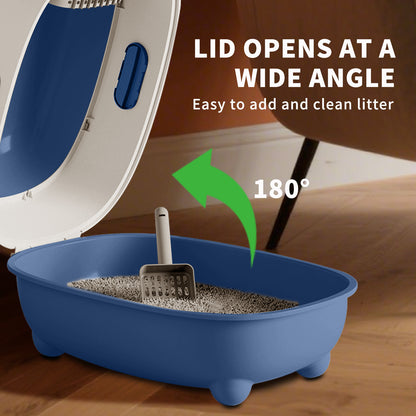 Extra Large Fully Enclosed Flip-Top Cat Litter Box, Anti-Splash & Anti-Tracking Odor Locking Cat Toilet With Free Scoop, Spacious & Sturdy Pet Litter Pan