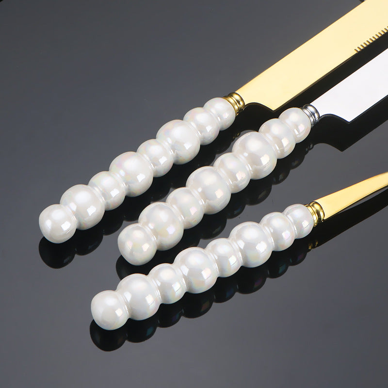 Pearl Ceramic Handle 430 Stainless Steel Cake Knife Spatula