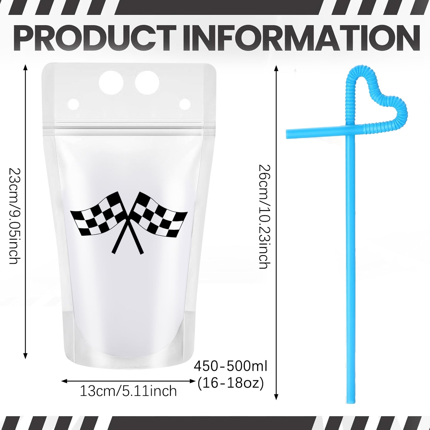 40Pcs Clear Drink Pouches With  Straw