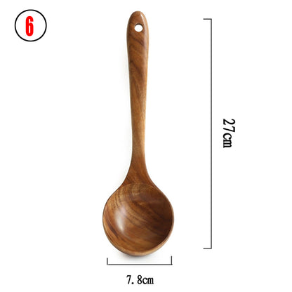 Thailand Teak art Natural Wood table Spoon Ladle Turner Long Rice Colander Soup Skimmer Cooking Spoons Scoop Kitchen Tool Set