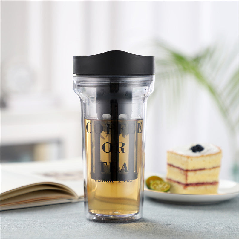 Double-Layer Leak-Proof Plastic Tea Cup (420ML)