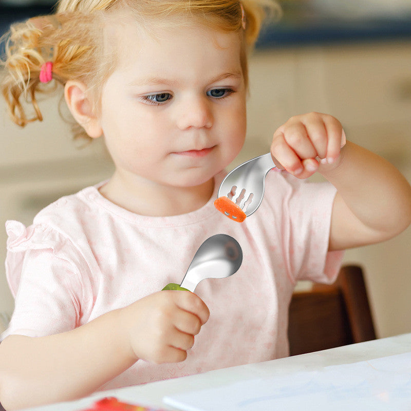 Children Fork And Spoon 304 Stainless Steel Eating Short Handle Elbow Tableware