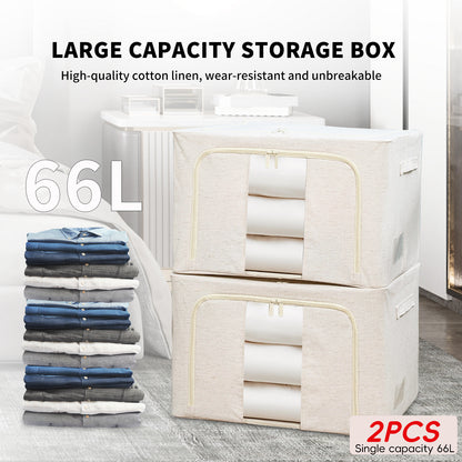2PCS Foldable Oxford Cloth Storage Boxes  Large Capacity With Clear Window & Sturdy Zippered Lids  Multi-Size Stackable Organizer Bins For Clothes And Quilts  Space-Saving, Easy Access Design  Ide