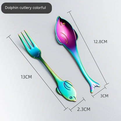 Creative Cute Dolphin 304 Stainless Steel Coffee Knife And Fork Suit