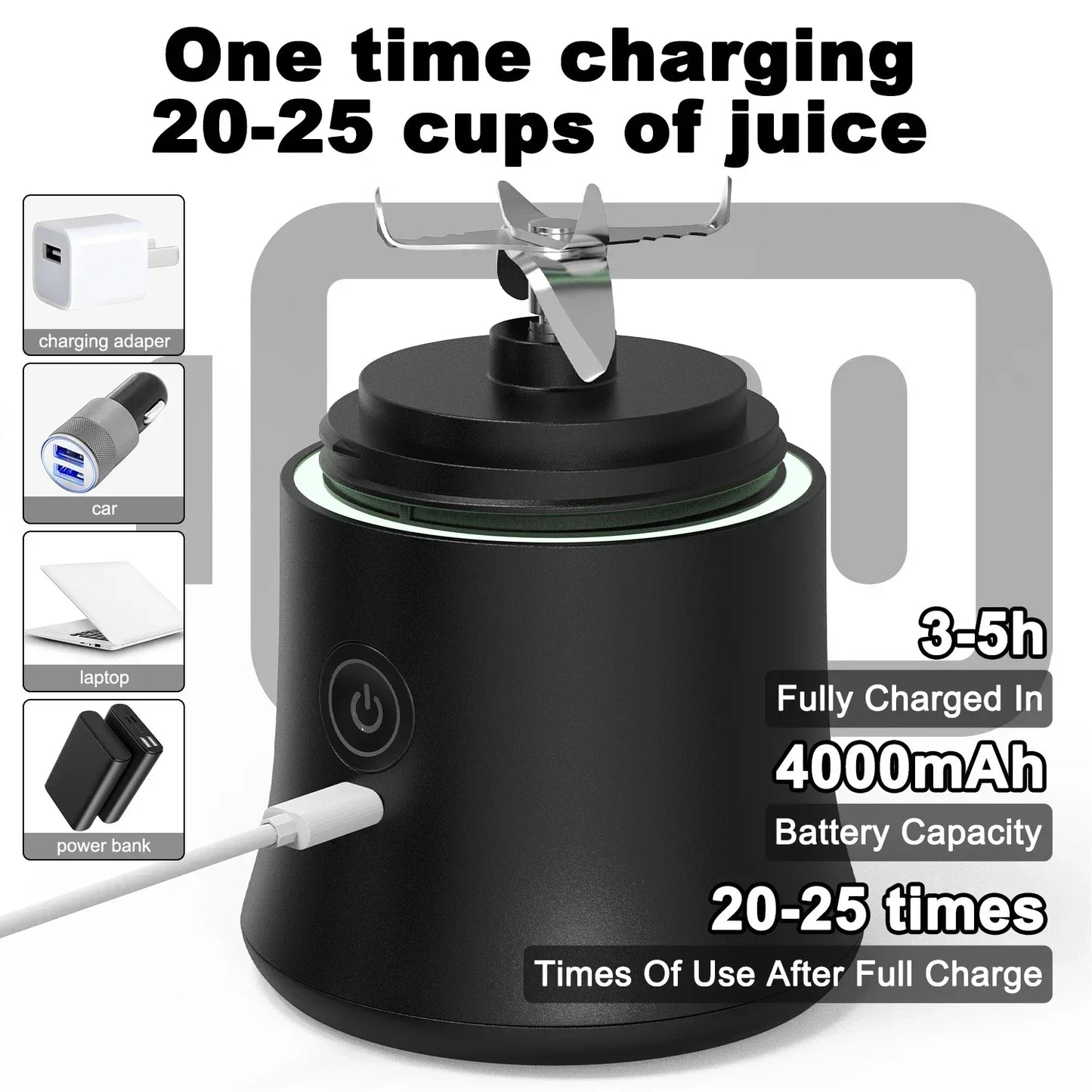 Portable 6-Blade Juicer Blender – 600ml Rechargeable Smoothie Mixer (150W)