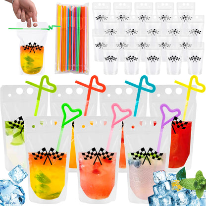 40Pcs Clear Drink Pouches With  Straw