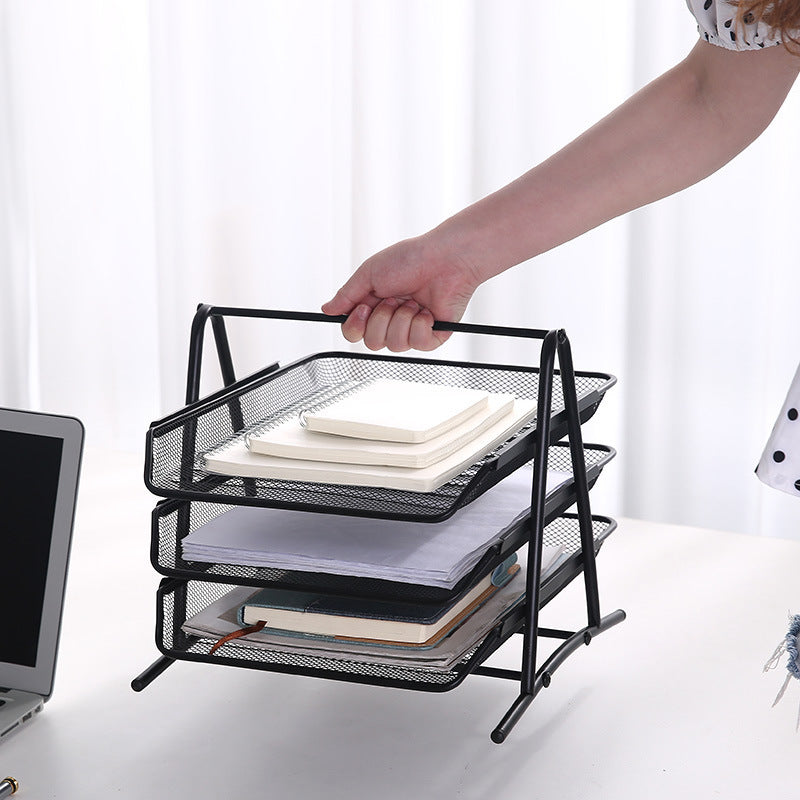 Iron Three Layer File Tray Office Supplies Multi-functional File Holder