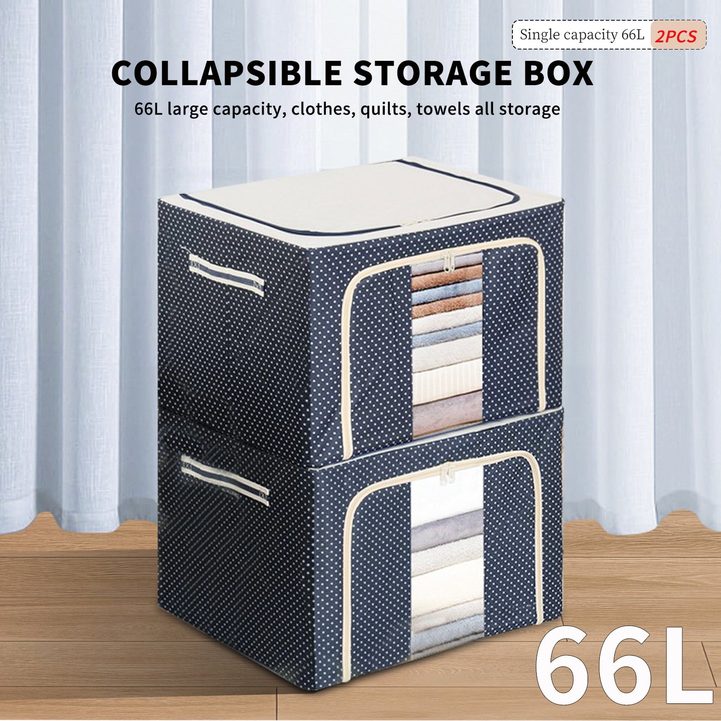 2PCS Foldable Oxford Cloth Storage Boxes  Large Capacity With Clear Window & Sturdy Zippered Lids  Multi-Size Stackable Organizer Bins For Clothes And Quilts  Space-Saving, Easy Access Design  Ide