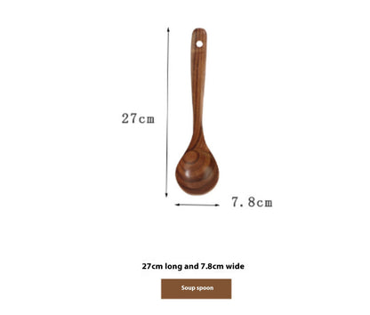 Thailand Teak art Natural Wood table Spoon Ladle Turner Long Rice Colander Soup Skimmer Cooking Spoons Scoop Kitchen Tool Set