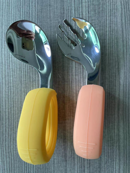 Children Fork And Spoon 304 Stainless Steel Eating Short Handle Elbow Tableware