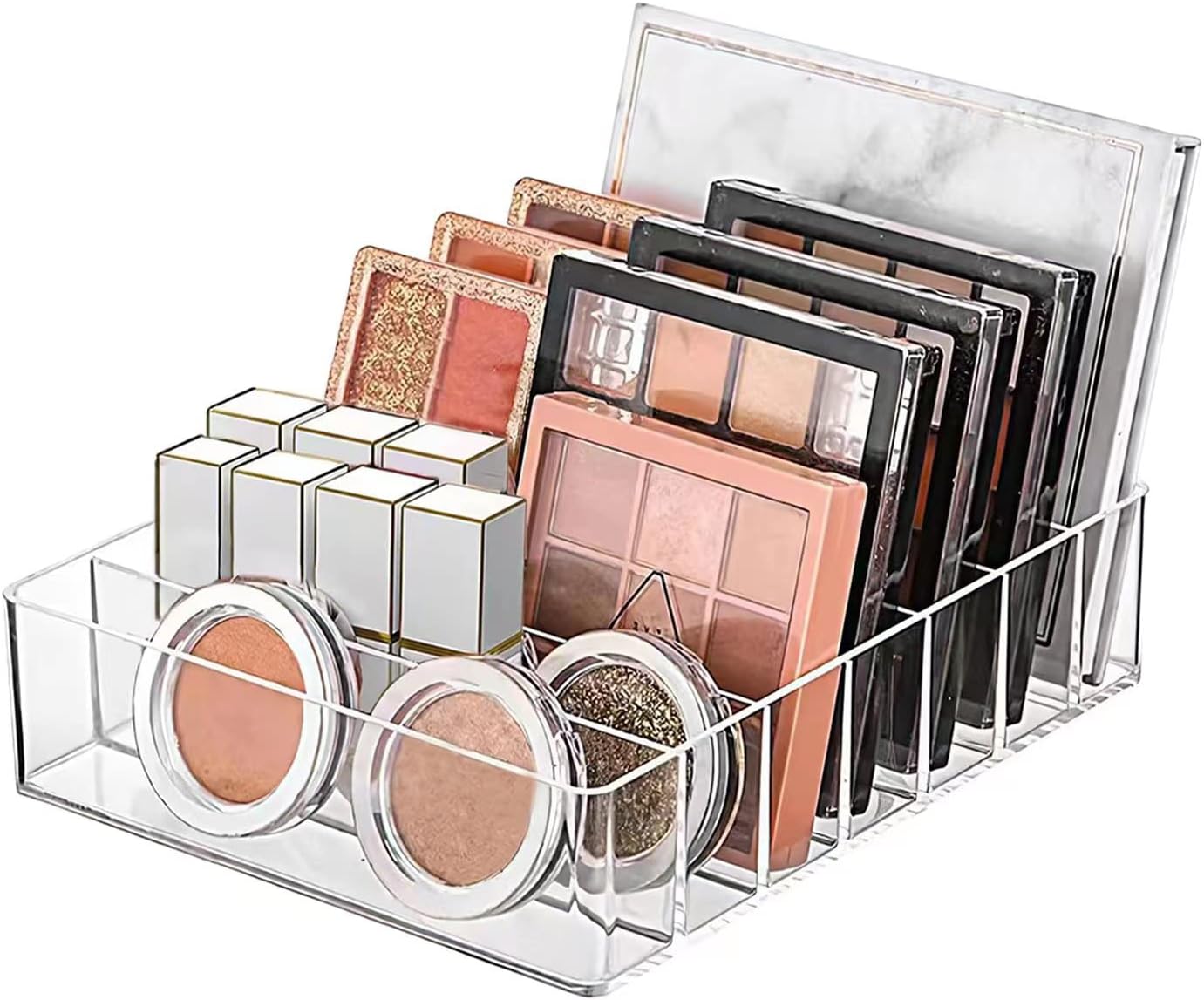 Makeup Organizer For Eyeshadow Palette And Lipstick Organizer, 7 Section Divided Makeup Palette Organizer For Vanity Drawer Countertop Modern Cosmetics Storage