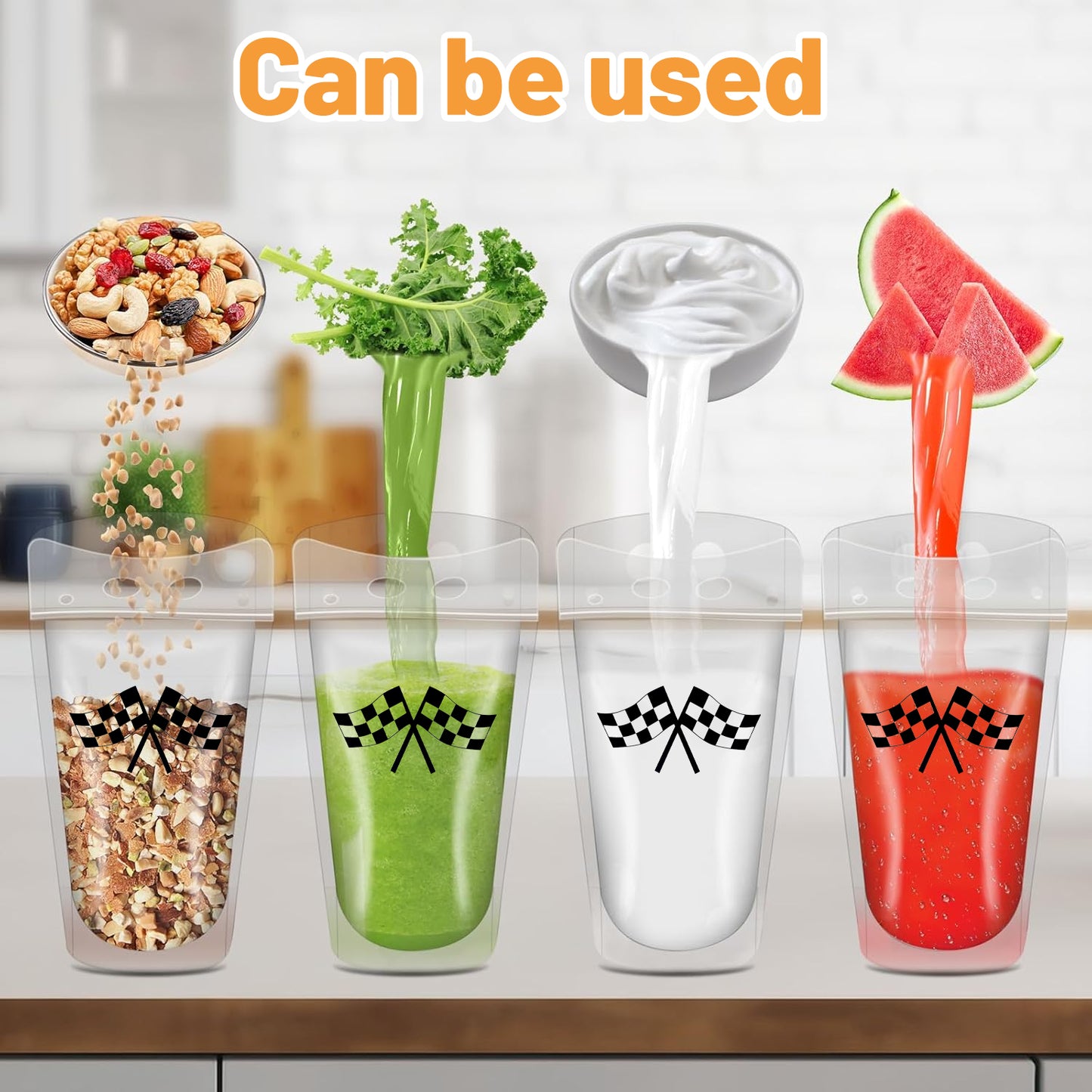 40Pcs Clear Drink Pouches With  Straw