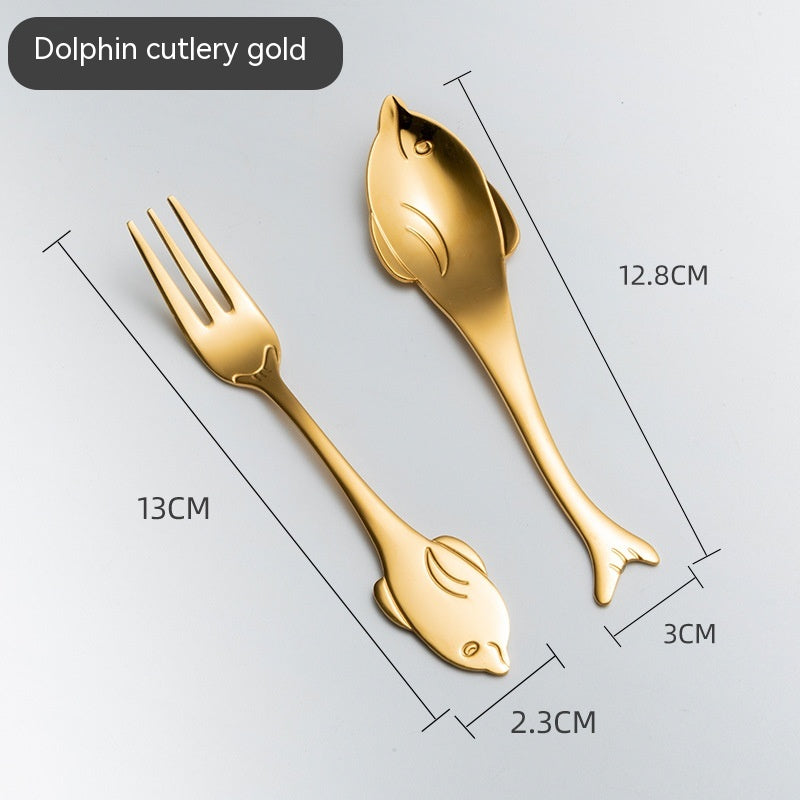 Creative Cute Dolphin 304 Stainless Steel Coffee Knife And Fork Suit