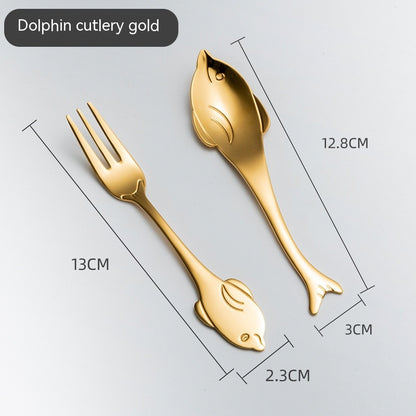 Creative Cute Dolphin 304 Stainless Steel Coffee Knife And Fork Suit